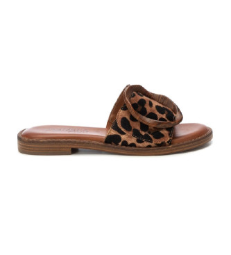Carmela para mujer. 16241504-LEOPARDO Sandalias 162415 marrón (35), Plano, Ninguno, Casual, Animal print
