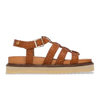Carmela para mujer. 16303004-CAMEL Sandalias de Piel 163030 marrón (39), Plano, Hebilla, Casual