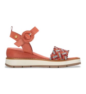 Carmela para mujer. 16315502-CORAL Sandalias de Piel 163155 rojo (35), 3 a 5cm, Hebilla, Casual