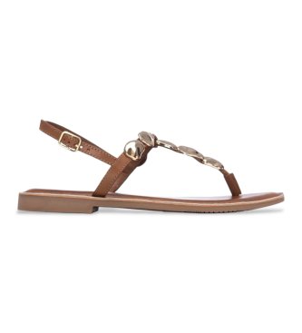 Carmela för kvinnor. 16329303-CAMEL Sandaler i läder 163293 brun (37), Hud, Karta, Spänne, Casual