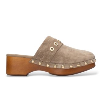 Carmela para mujer. 16325501-TAUPE Zuecos de Piel 163255 marrón (37), 5 a 8cm, Serraje, Ninguno, Casual