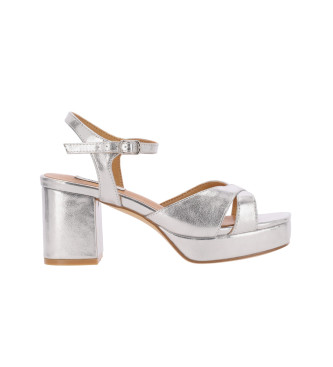 Chika10 para mujer. FLORA 23 Sandalias Flora 23 plateado -Altura tacón 7cm- (40), Plata, 5 a 8cm, Hebilla, Casual, Fiesta, Chika10 outlet 20