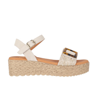 Chika10 para mujer. ATHENEA 18 Sandalias de Piel Athenea 18 beige -Altura cuña 5cm- (41), 3 a 5cm, Hebilla, Casual, Chika10 outlet 2024.