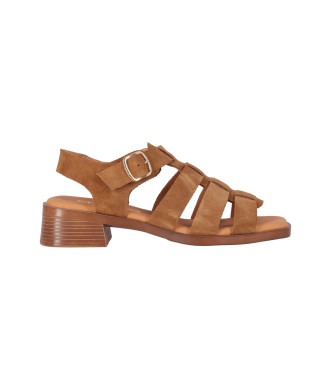 Chika10 para mujer. BINKA 02 Sandalias de Piel Binka 02 marrón (37), Plano, 1 a 3cm, Hebilla, Casual, Chika10 outlet 2024.