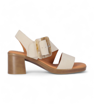 Chika10 para mujer. NEW GOTICA 04 Sandalias de Piel New Gotica 04 beige -Altura tacón 5cm- (36), 3 a 5cm, Hebilla, Casual, Chika10 outlet 20