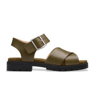 Clarks para mujer. 26181351 Sandalias de piel Orinoco Cross verde (38), 1 a 3cm, Hebilla, Casual