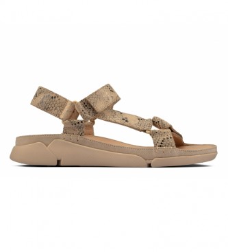 Clarks para mujer. 26158435 Sandalias de piel Tri Sporty beige (37.5), Plano, Velcro, Casual, Animal print, Taupe