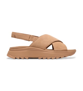 Clarks para mujer. 26185883 Sandalias de Piel DashLite Wish beige (6 = 39,5), Plano, 1 a 3cm, Ante, Velcro, Casual