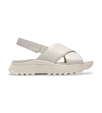 Clarks för kvinnor. 26186583 DashLite Wish sandaler i läder vit (41), Hud, Karta, 1 till 3 cm, Kardborreband, Casual