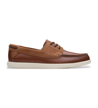 Clarks para hombre. 26181273 Zapatos de piel Bratton Boat marrón (44), Plano, Cordones, Casual