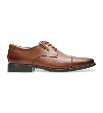 Clarks para hombre. 26130096 Zapatos de piel Tilden Cap marrón (45), Plano, Cordones, Casual, Clásico