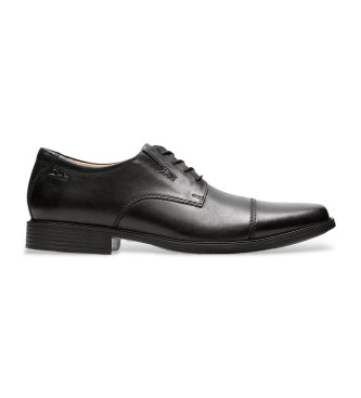 Clarks para hombre. 26110309 Zapatos de piel Tilden Cap negro (46), Plano, Cordones, Casual, Clásico