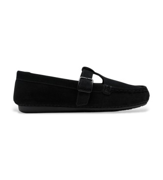 Clarks para mujer. 26185903 Zapatos de Piel Freckle Tbar negro (38), Plano, Ante, Hebilla, Casual, Clásico