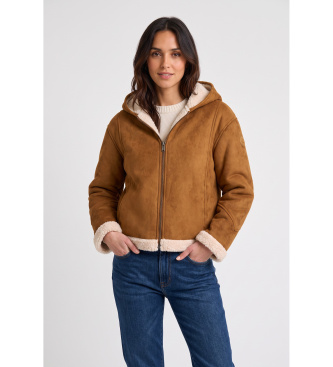 Colmar -1JU Chaqueta con capucha de piel de oveja marrón