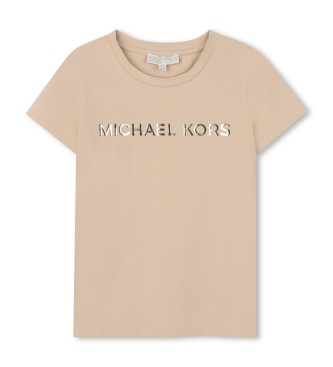 Michael Kors para niña. R30603 Camiseta logotipo beige (12años= 150cm), Casual, Algodón, Manga corta, moda infantil