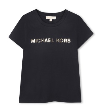 Michael Kors para niña. R30603 Camiseta logotipo negro (14años= 156cm), Casual, Algodón, Manga corta, moda infantil