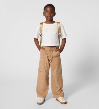 Michael Kors para niña. R30605 Camiseta logotipo blanco (8años= 126cm), Casual, Algodón, Manga corta, moda infantil