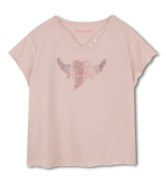 Zadig & Voltaire para niña. X60529 Camiseta M.C. rosa (10años= 138cm), Casual, Algodón, Manga corta, moda infantil