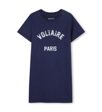 Zadig & Voltaire para niña. X60543 Vestido camiseta azul (10años= 138cm), Casual, Algodón, Manga corta, moda infantil