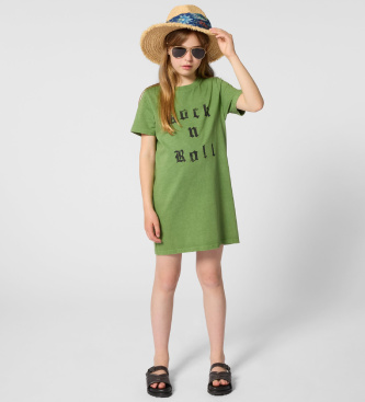 Zadig & Voltaire para niña. X60543 Vestido camiseta verde (12años= 150cm), Casual, Algodón, Manga corta, moda infantil