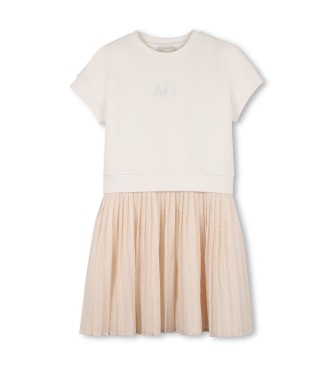 Michael Kors para niña. R30587 Vestido M.L beige (14años= 156cm), Casual, Poliéster, Manga corta, moda infantil