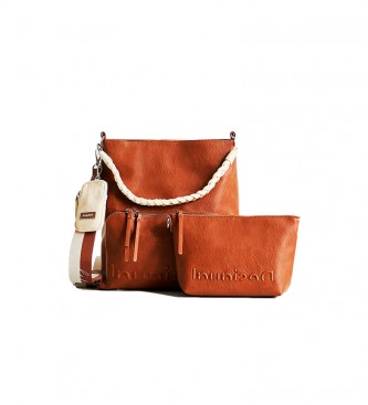 Desigual para mujer. Bolso bandolera Half Logo Butan marrÃ³n -29x14x33