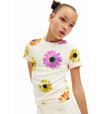 Desigual para niña. 24SGTK21 Camiseta canalé margaritas blanco (11/12años= 152cm), Casual, Viscosa, Manga corta, moda infantil, Desigual out