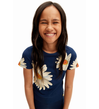 Desigual para niña. 24SGTK21 Camiseta canalé margaritas marino (5/6años= 116cm), Casual, Viscosa, Manga corta, moda infantil, Desigual outle
