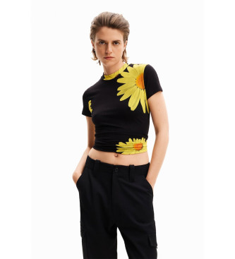 Desigual para mujer. 24SWTKAV Camiseta Margaritas negro (L), Casual, Viscosa, Manga corta, Desigual outlet 2024.
