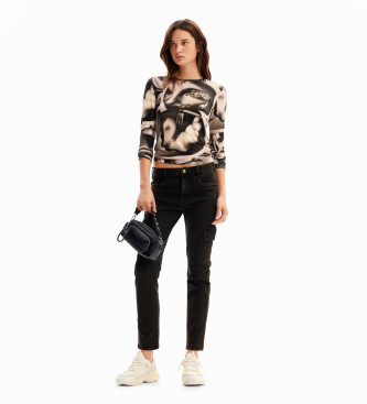 Desigual para mujer. 24WWTK49 Camiseta Surrealismo negro (XS), Casual, Algodón, Manga larga, Desigual outlet 2024.