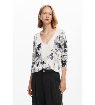 Desigual para mujer. 24WWJF61 Jersey de punto estampado textos blanco (S), Casual, Viscosa, Manga larga, Desigual outlet 2024.