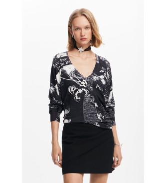 Desigual para mujer. 24WWJF61 Jersey de punto estampado textos negro (M), Casual, Viscosa, Manga larga, Desigual outlet 2024.