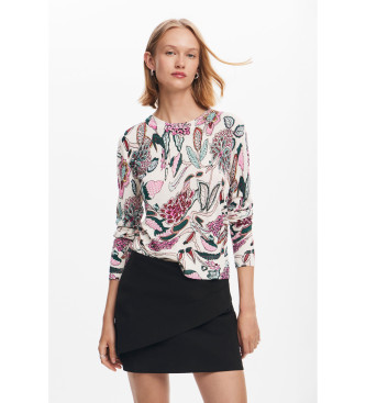 Desigual para mujer. 24WWJF41 Jersey detalles flores blanco, multicolor (L), Casual, Viscosa, Manga larga, Desigual outlet 2024.