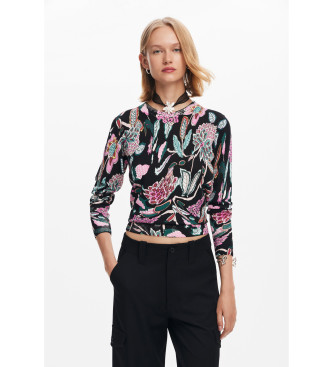 Desigual para mujer. 24WWJF41 Jersey detalles flores negro (M), Casual, Viscosa, Manga larga, Desigual outlet 2024.