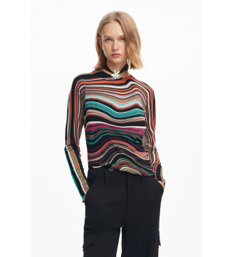 Desigual para mujer. 24WWJF69 Jersey rayas onduladas multicolor (M), Casual, Viscosa, Manga larga, Desigual outlet 2024.