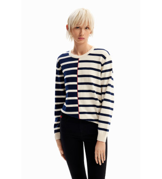 Desigual para mujer. 24SWJF12 Jersey rayas zigzag blanco, marino (M), Casual, Algodón, Manga larga, Desigual outlet 2024.