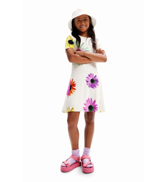 Desigual para niña. 24SGVK08 Vestido corto canalé margaritas blanco (13/14años= 164cm), Casual, Viscosa, Manga corta, moda infantil, Desigua