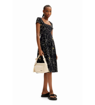 Desigual para mujer. 24SWVK55 Vestido flores arty negro (S), Casual, Algodón, Manga corta, Desigual outlet 2024.