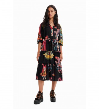 Desigual para mujer. 22WWVW29 Vestido largo M. Christian Lacroix negro multicolor (S), Casual, Viscosa, Sostenible, Desigual outlet 2024.