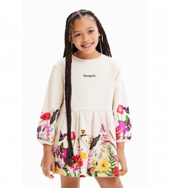 Desigual para niña. 23WGVK11 Vestido Lorena blanco (13/14años= 164cm), Casual, Algodón, Manga larga, moda infantil, Desigual outlet 2024.