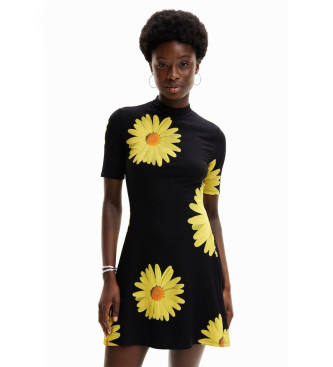 Desigual para mujer. 24SWVK70 Vestido Margaritas negro (S), Casual, Viscosa, Manga corta, Desigual outlet 2024.