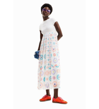 Desigual para mujer. 24SWVK65 Vestido midi combinado geométrico blanco (XS), Casual, Poliéster, Manga corta, Desigual outlet 2024.