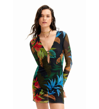 Desigual para mujer. 24SWMK20 Vestido mini tul tropical marino (L), Casual, Manga larga, Poliéster Reciclado, Sostenible, Desigual outlet 20