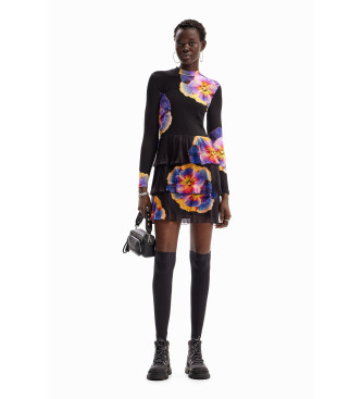 Desigual para mujer. 24WWVK34 Vestido Pensee Lacroix negro (L), Casual, Viscosa, Manga larga, Desigual outlet 2024.