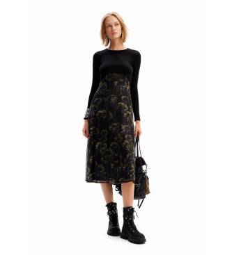 Desigual para mujer. 24WWVK37 Vestido Pensee Lacroix negro (S), Casual, Viscosa, Manga larga, Desigual outlet 2024.