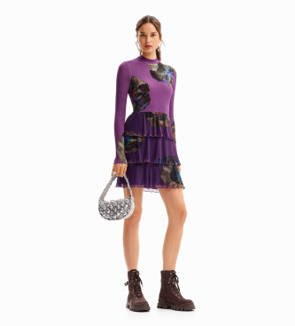 Desigual para mujer. 24WWVK34 Vestido Pensee Lacroix violeta (L), Casual, Lila, Viscosa, Manga larga, Desigual outlet 2024.