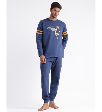 Disney para homem. Pijama de manga comprida Goofy Stories azul