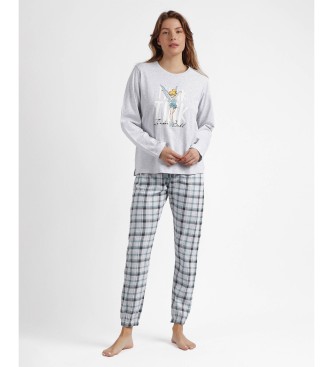 Disney para mulher. Pijama de manga comprida cinzento Tinkerbell