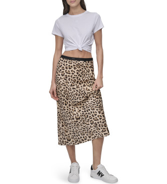 DKNY para mujer. DJ4K9510 Falda Midi Leopardo beige (S), Casual, Animal print, Poliéster