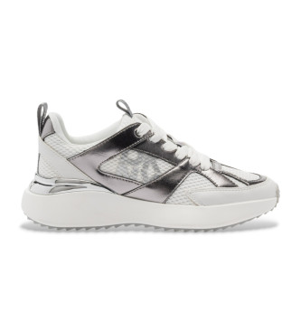 DKNY para mujer. K1599546 Zapatillas deportivas blanco, plateado (38), Tela, Plano, Cordones, Casual, Plata